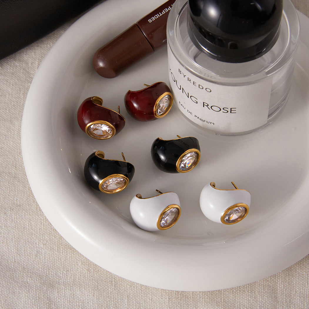 Stainless Steel Drip-Style Zircon Teardrop Earrings