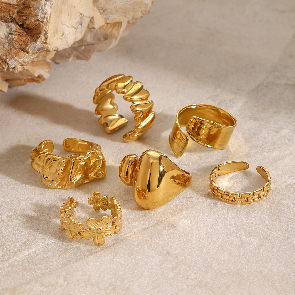 Stackable Rings Set – Textured, Geometric & Floral Designs for Women