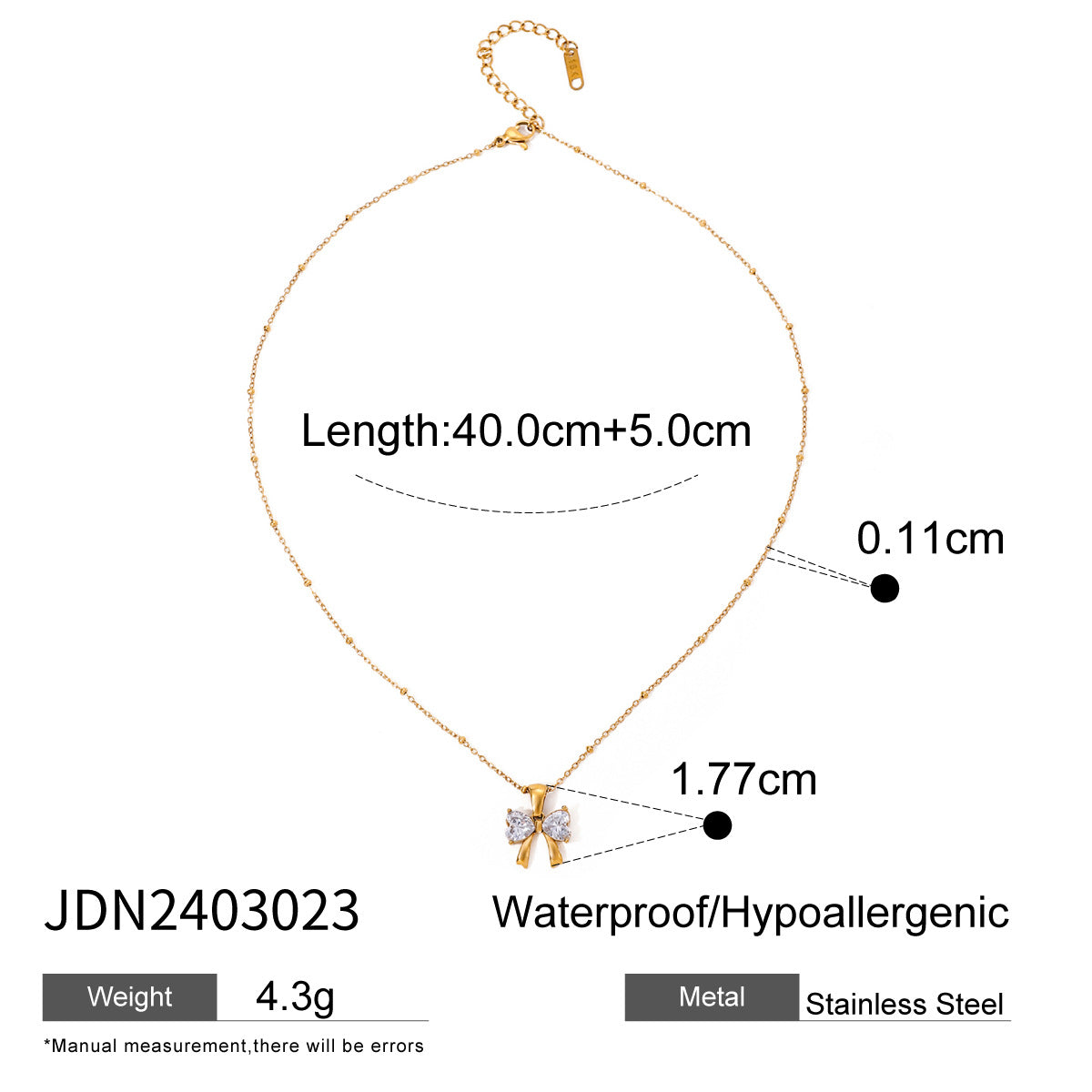 Gold - Plated Bow - Shaped Pendant Necklace with Heart - Cut Crystals