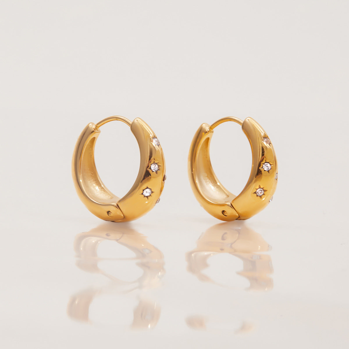 Gold Star Moon Hoops with CZ Gems, Lightweight Stud Earrings for Women Girl Jewelry Gifts