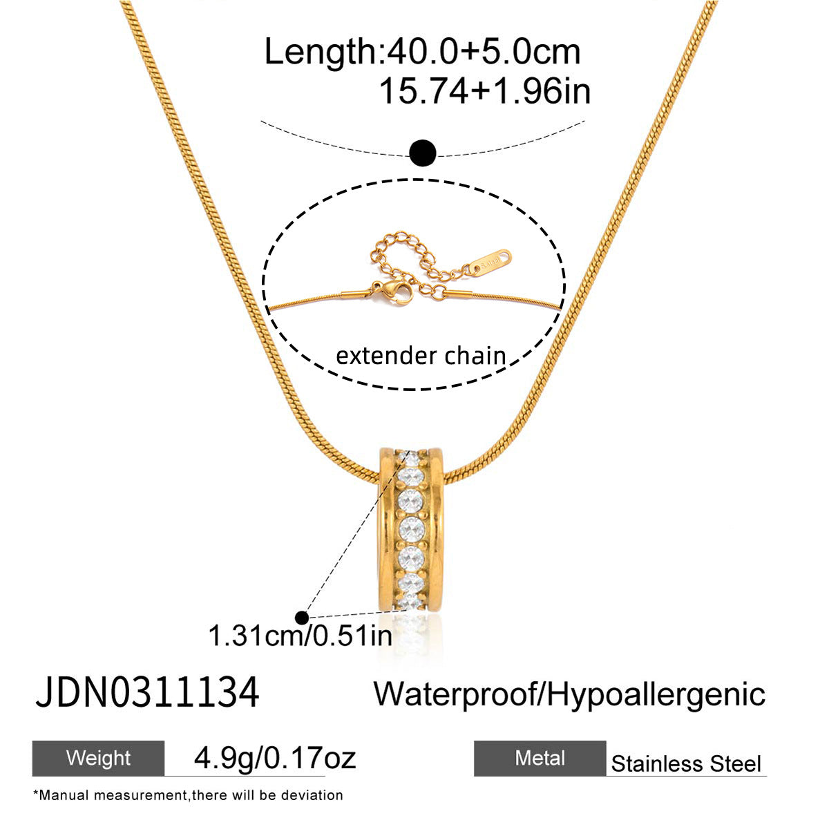 Rhinestone-Studded Titanium Steel Circle Necklace