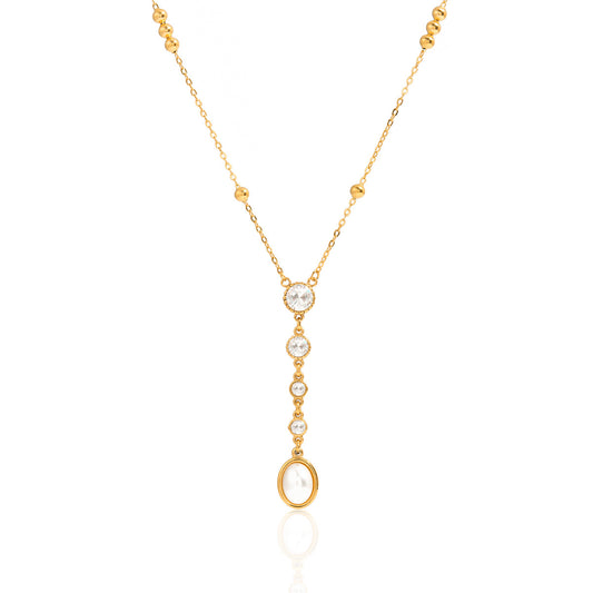 18K Gold Plated Y Necklace with CZ Pearl Drop Pendant for Women
