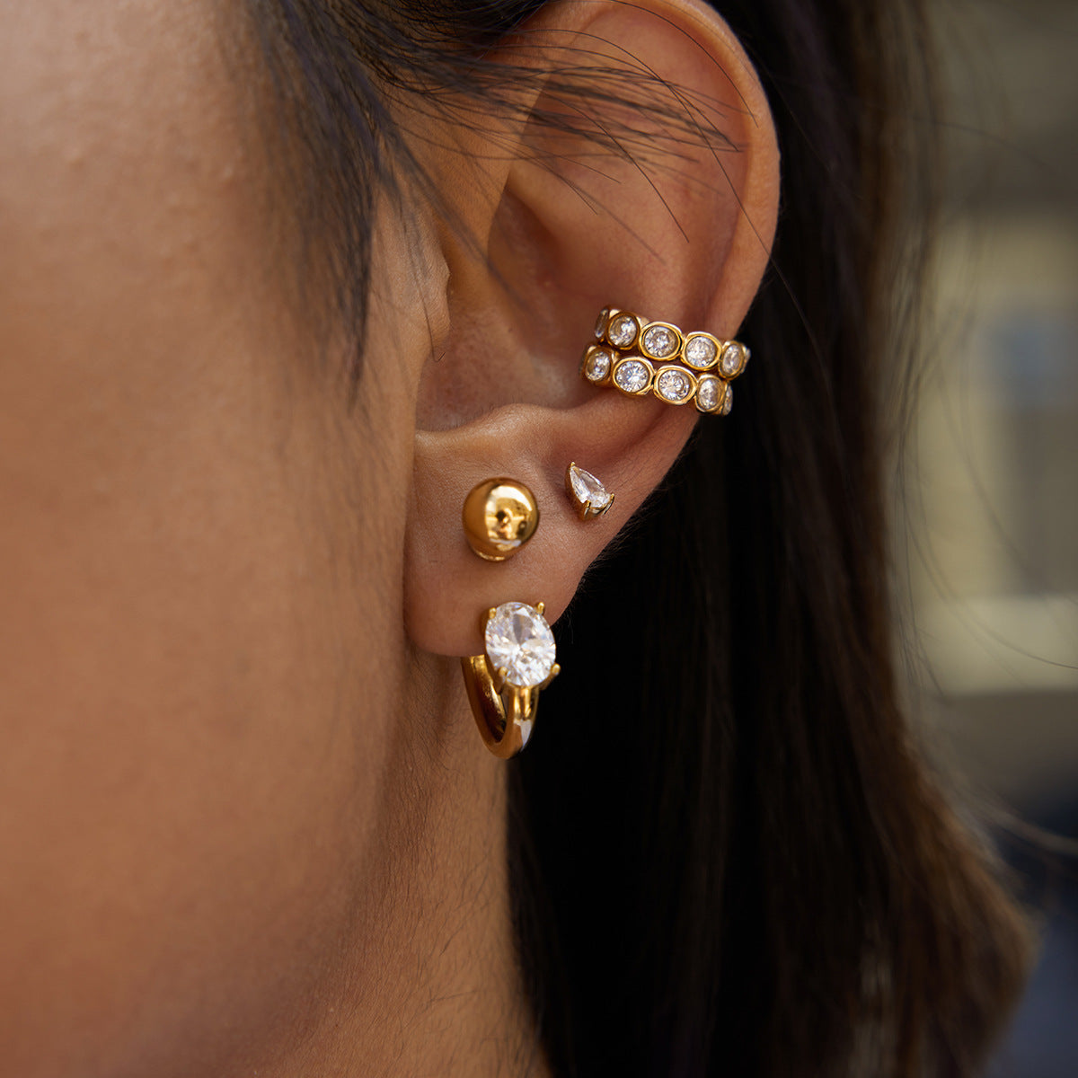 Gold - Plated Hoop Earrings with Dazzling Cubic Zirconia