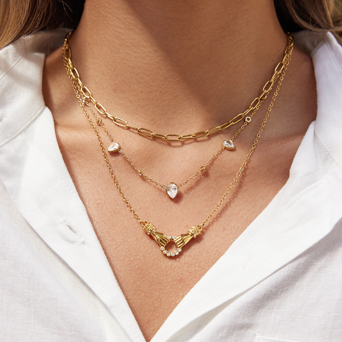 Layered Gold - Tone Hand - Held Pendant Necklace