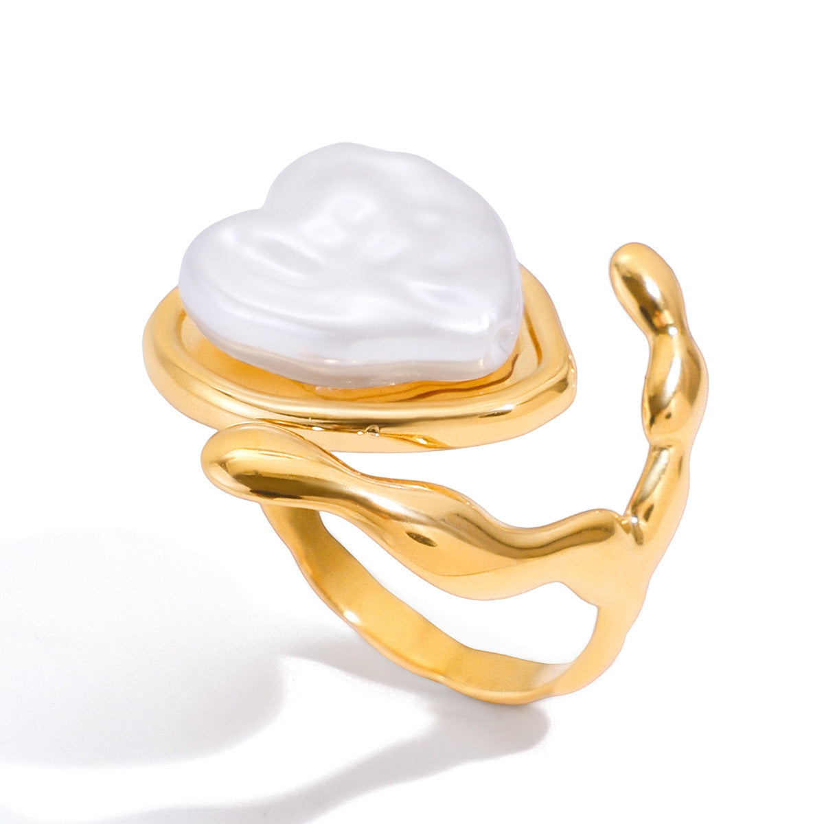 Heart Pearl Ring – Sculptural Liquid Metal Design