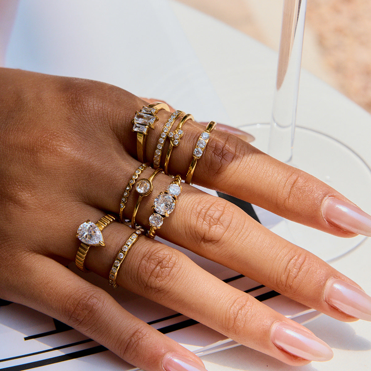 Multi-Ring Set – Diamond & Heart Shaped Stackable Rings for Women