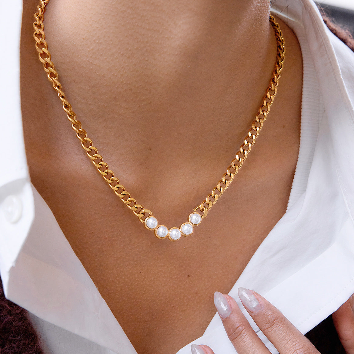 Gold - Plated Necklace with Pearl Accents