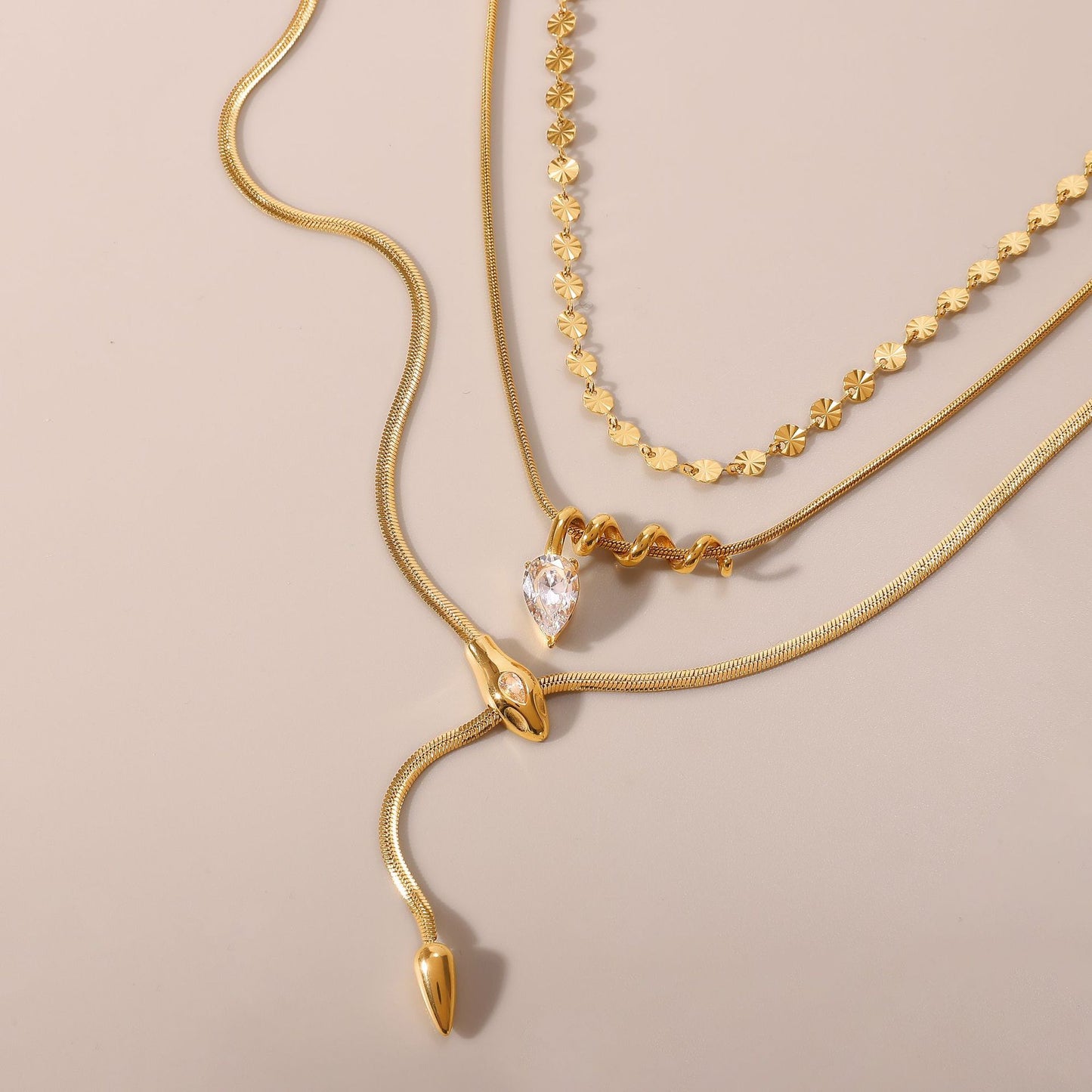 Layered Gold - Tone Necklace with Pendant