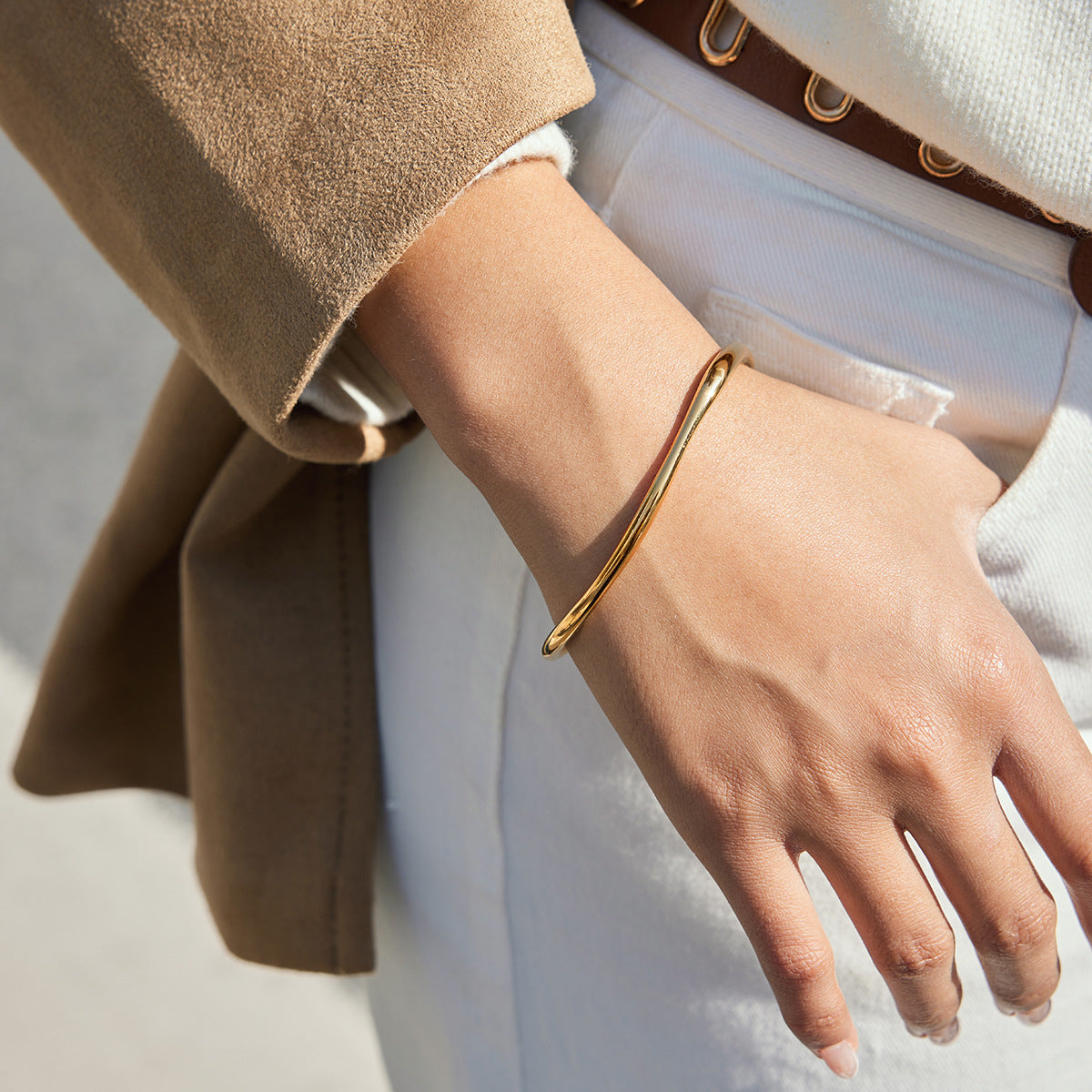 Gold Layered Chain Bracelet Set – Wide Bangle, Crystal & Diamond-Accent Bracelets for Women