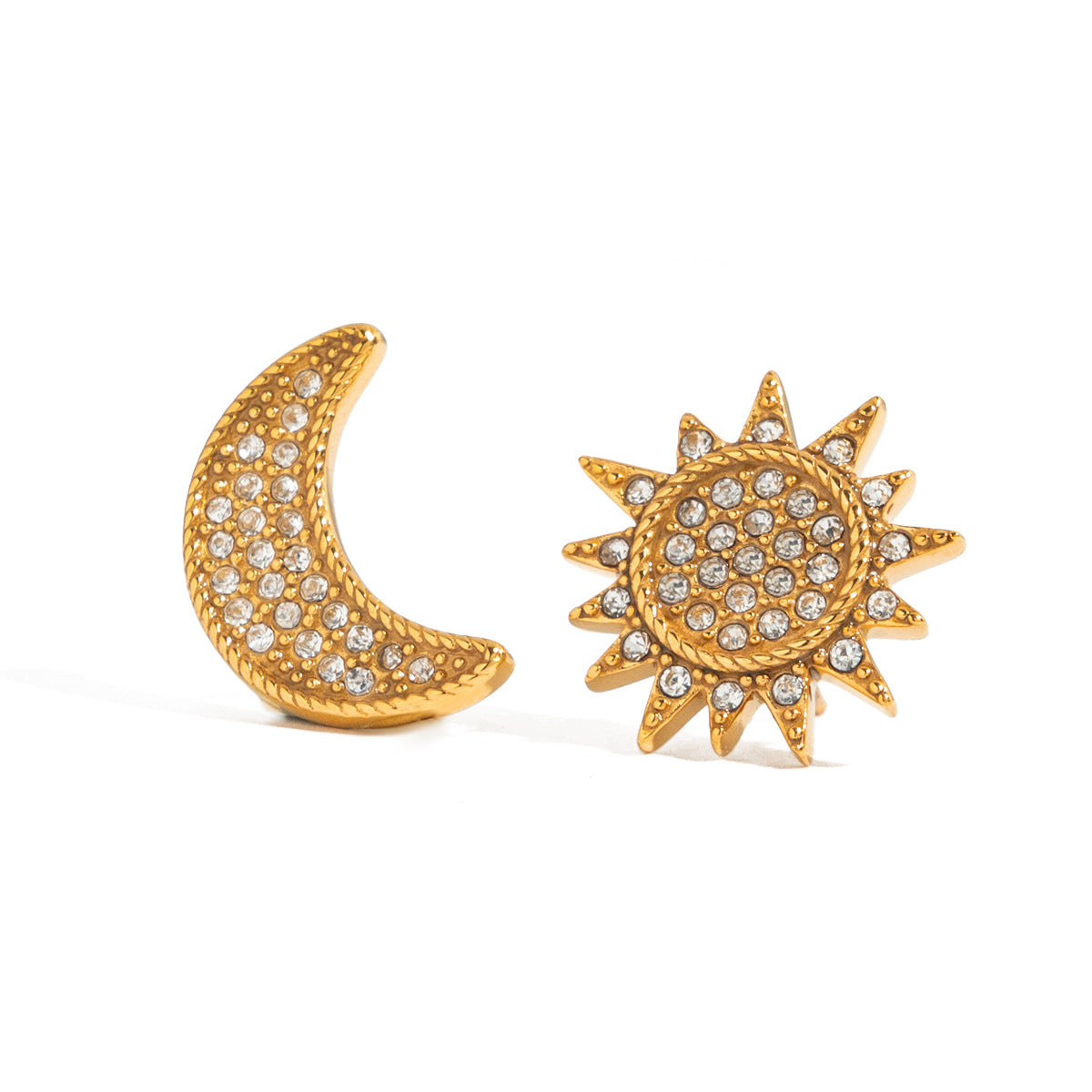 Stainless Steel Sun Stud Earrings with Rhinestones