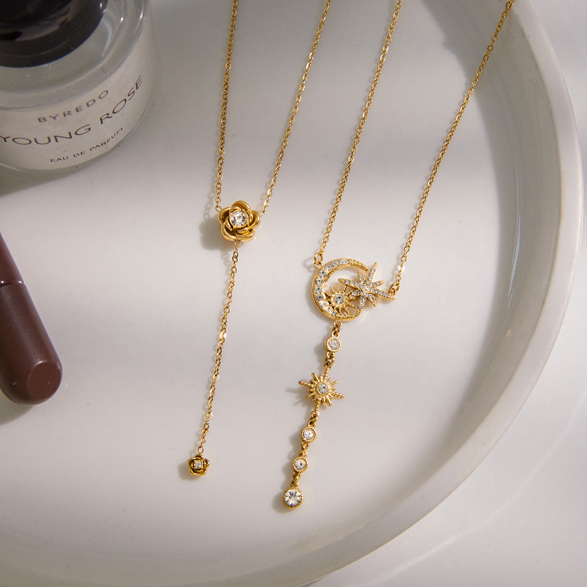 Layered Celestial Necklace Set - Gold - Diamond - Accent