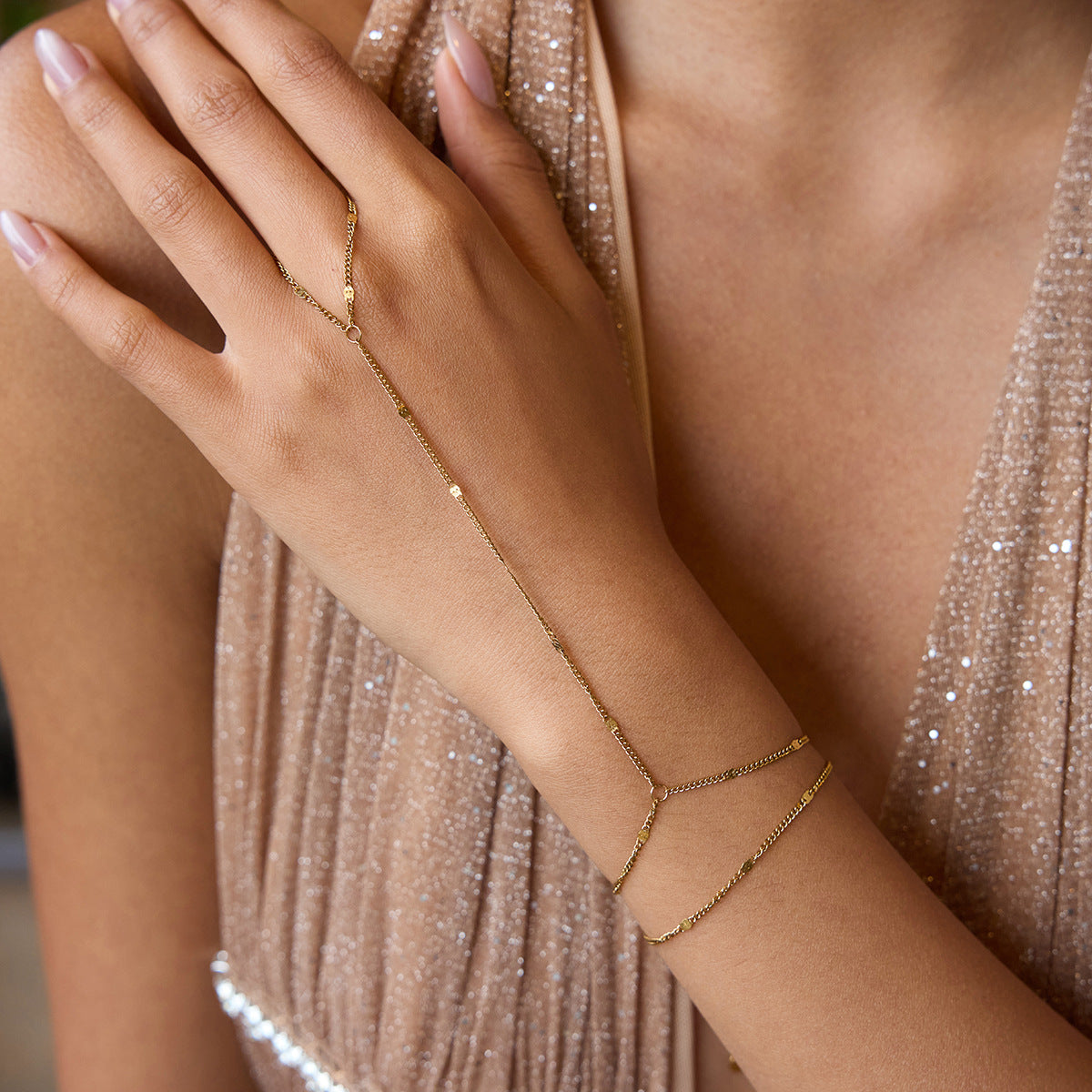 Vintage-Inspired Gold Layered Bracelet, Pearl & Engraved Cuff with Ring Set