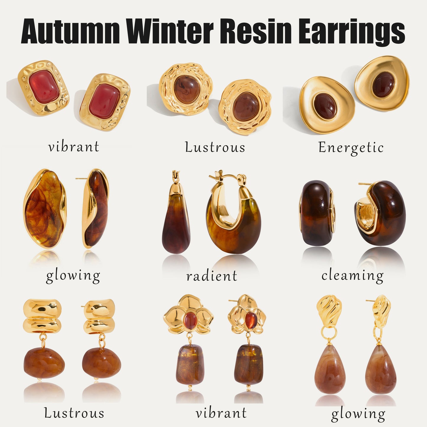 Stainless Steel Amber Resin Earrings