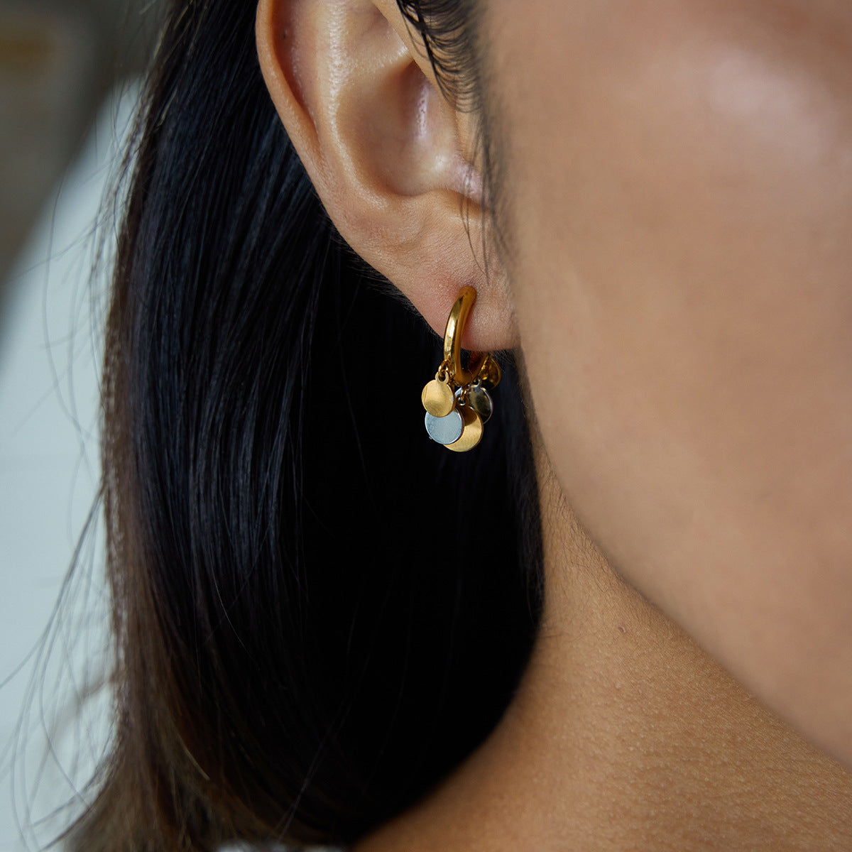 Dangling Disc Hoop Earrings - Gold-Tone Fashion Jewelry