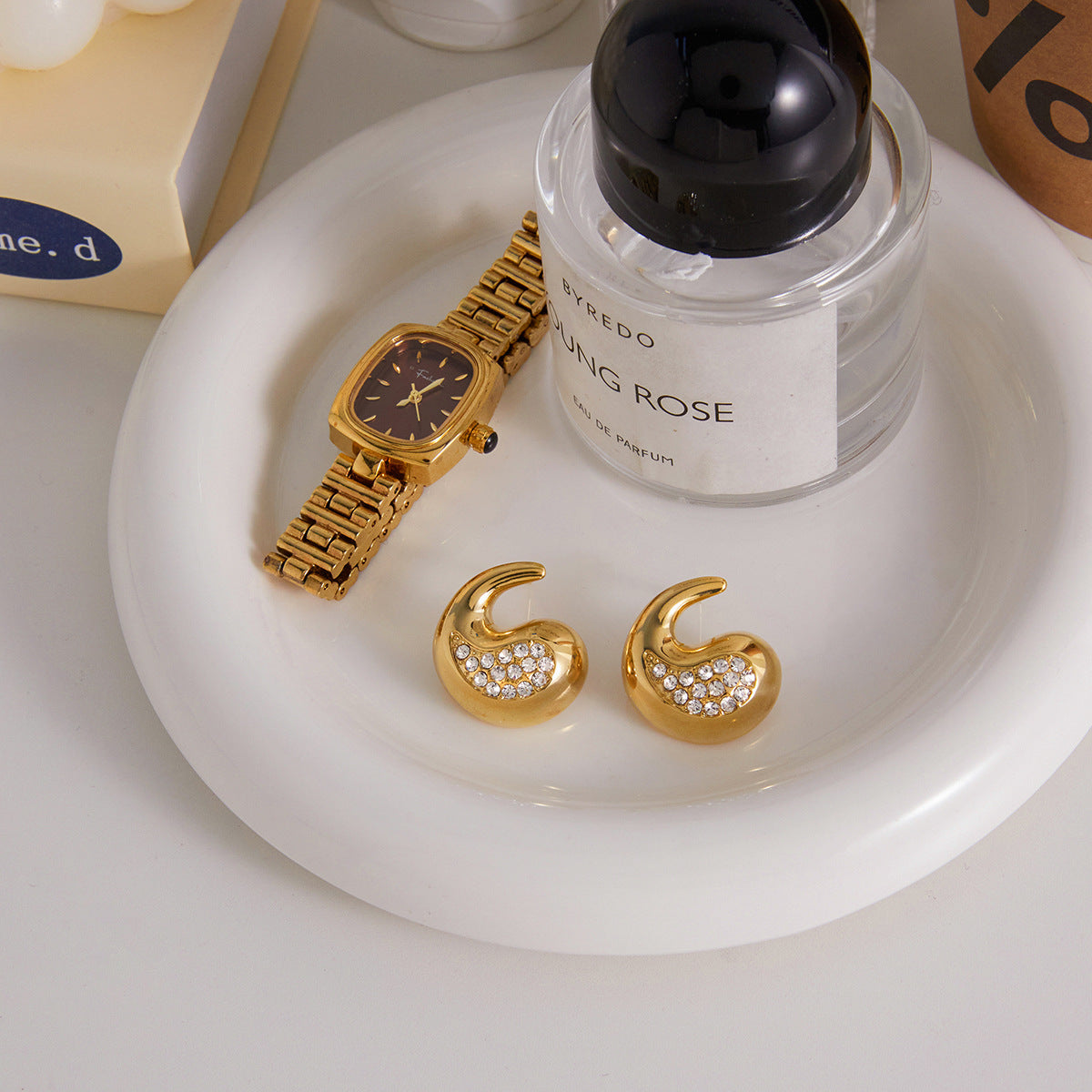 Diamond-Accented Teardrop Stainless Steel Earrings