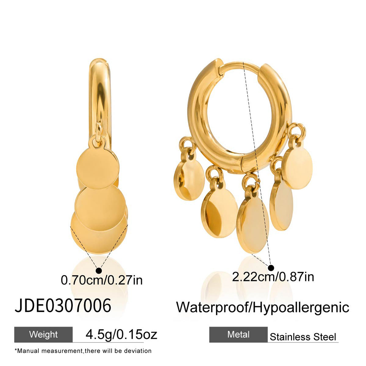 Dangling Disc Hoop Earrings - Gold-Tone Fashion Jewelry