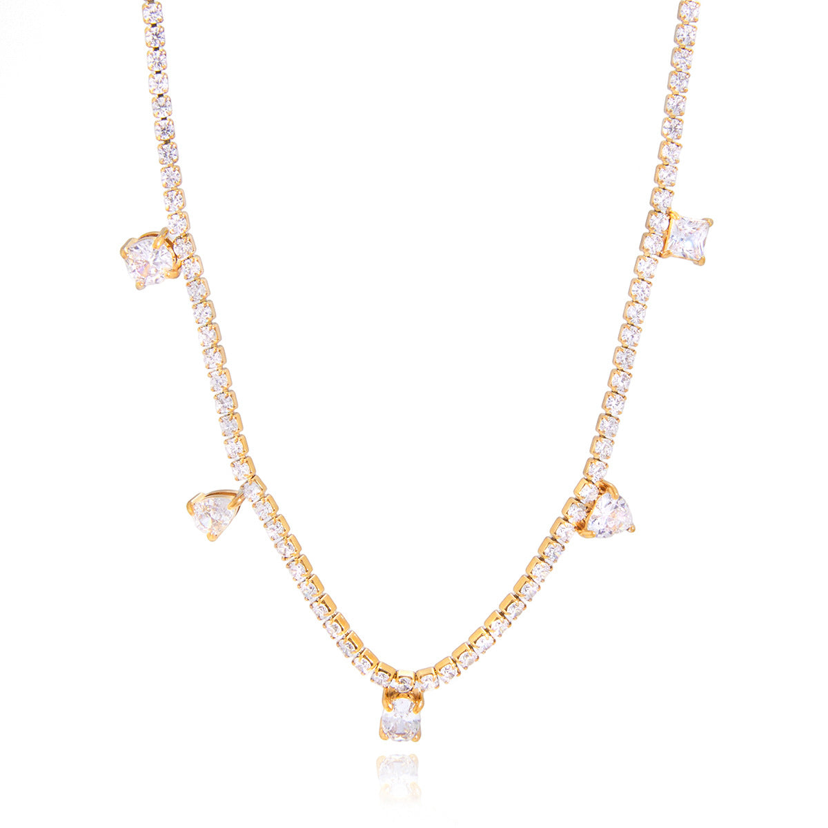 Layered Gold - Tone Necklaces with Crystal Drops