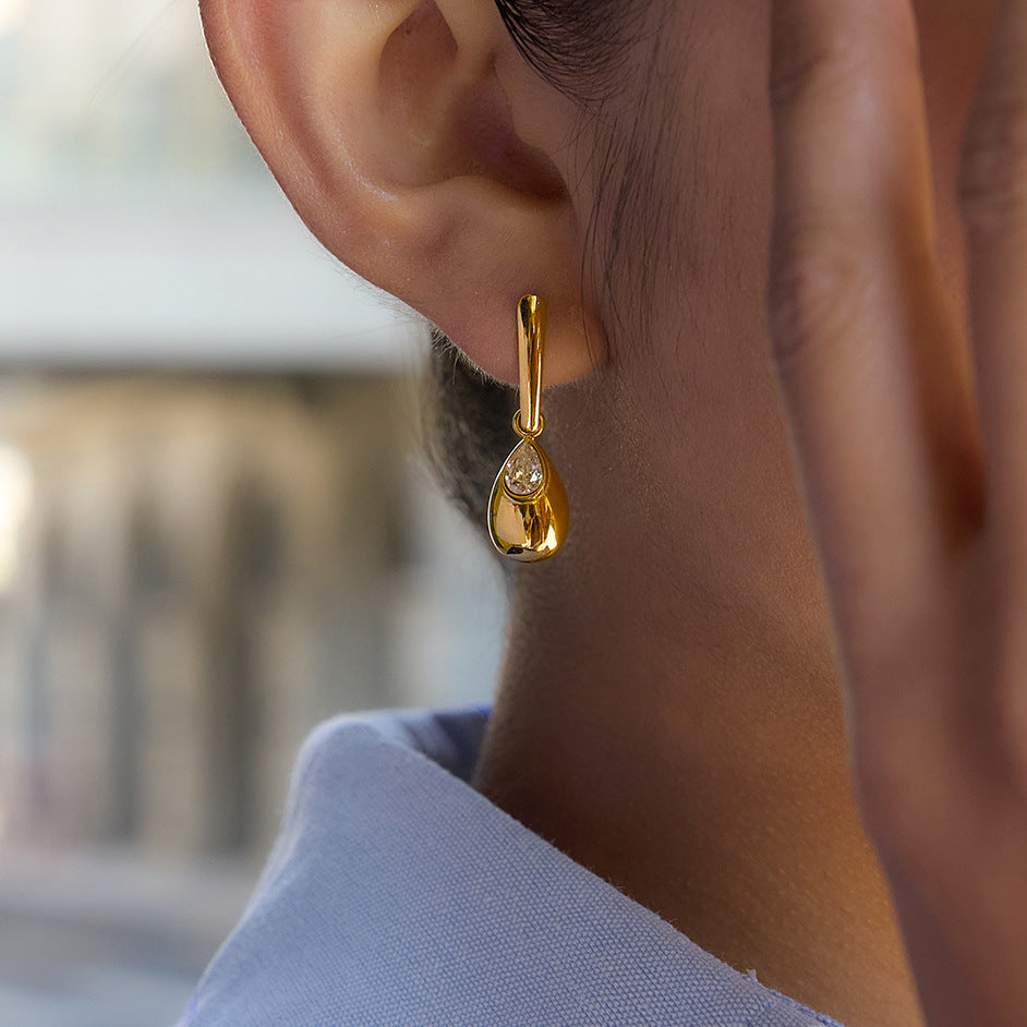 Stainless Steel Waterdrop Zirconia Earrings
