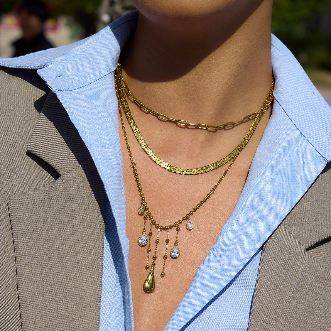 Golden Teardrop - Crystal Dangling Necklace