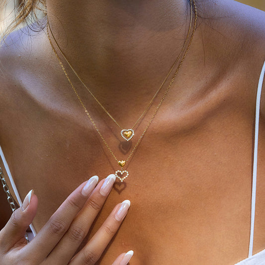 Layered Heart - Shaped Necklaces with Cubic Zirconia
