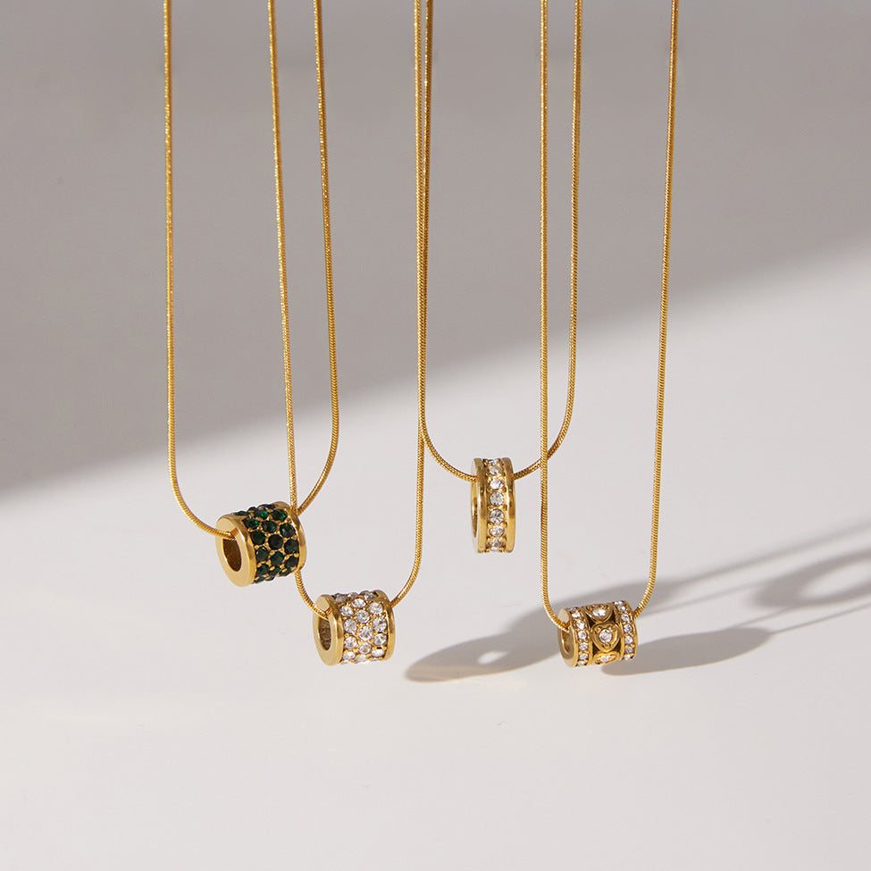 Rhinestone-Studded Titanium Steel Circle Necklace