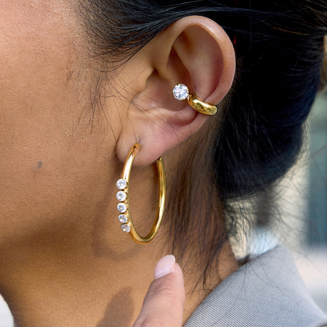 Stainless Steel Zirconia C-Hoop Earrings