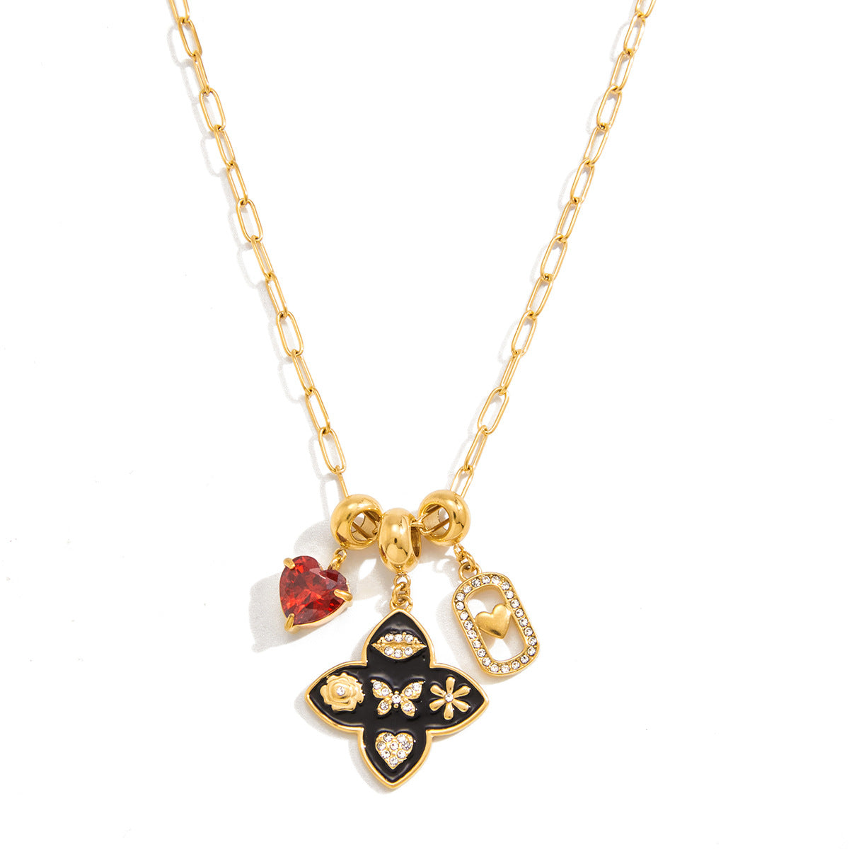 Gold - Plated Multicharm Necklace with Heart and Butterfly Charms