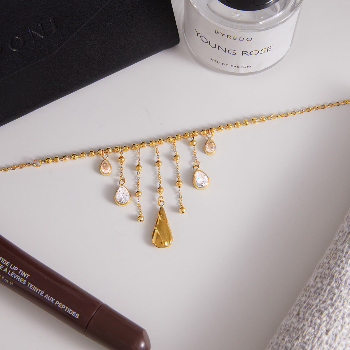 Golden Teardrop - Crystal Dangling Necklace