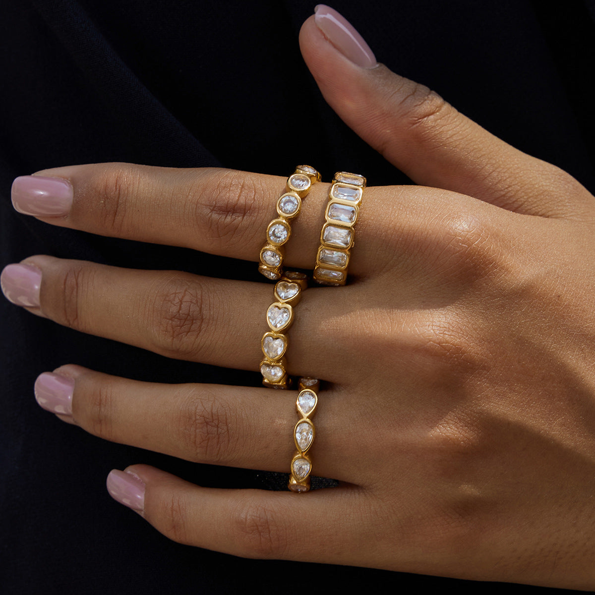 18K Gold Plated Eternity Ring – Rectangular Cut Cubic Zirconia Wedding Band for Women