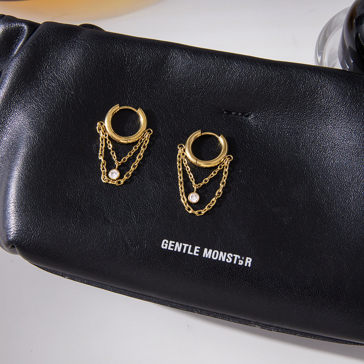 Gold - Plated Hoop Earrings with Chain and CZ Pendant