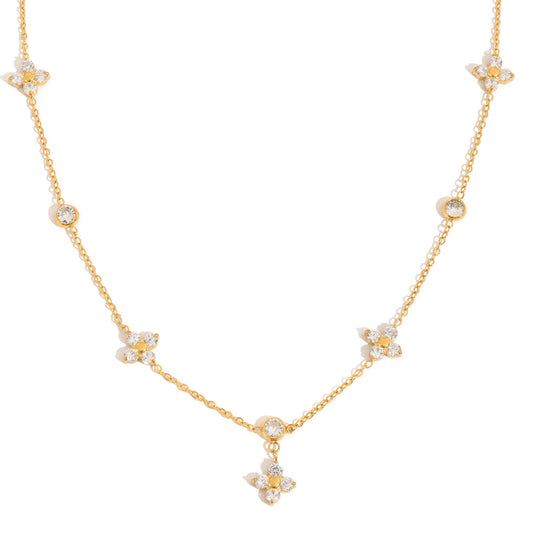 18K Gold Plated Four Leaf Clover Necklace for Women with Sparkling Cubic Zirconia | Lucky Charm Dainty Everyday Jewelry