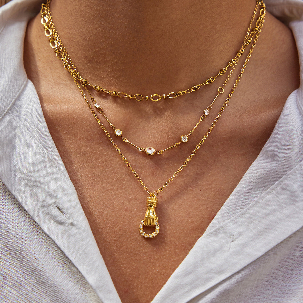 Gold - Plated Hand - Shaped Pendant Necklace with Diamond