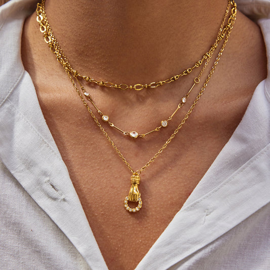 Gold - Plated Hand - Shaped Pendant Necklace with Diamond