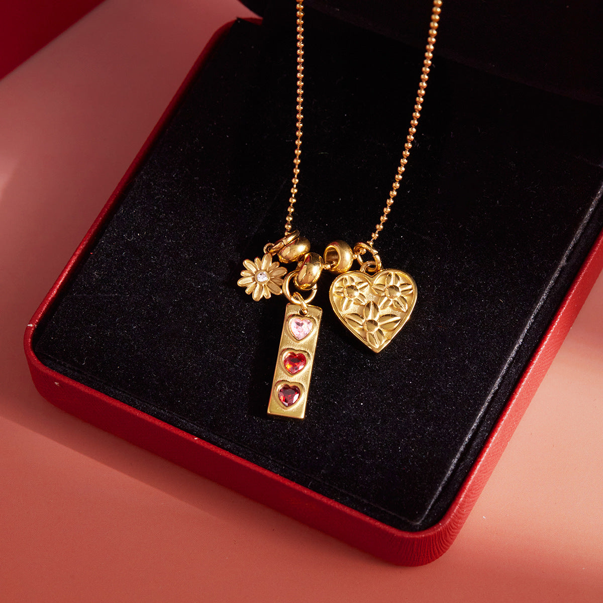 Gold - Plated Multicharm Necklace with Heart and Butterfly Charms