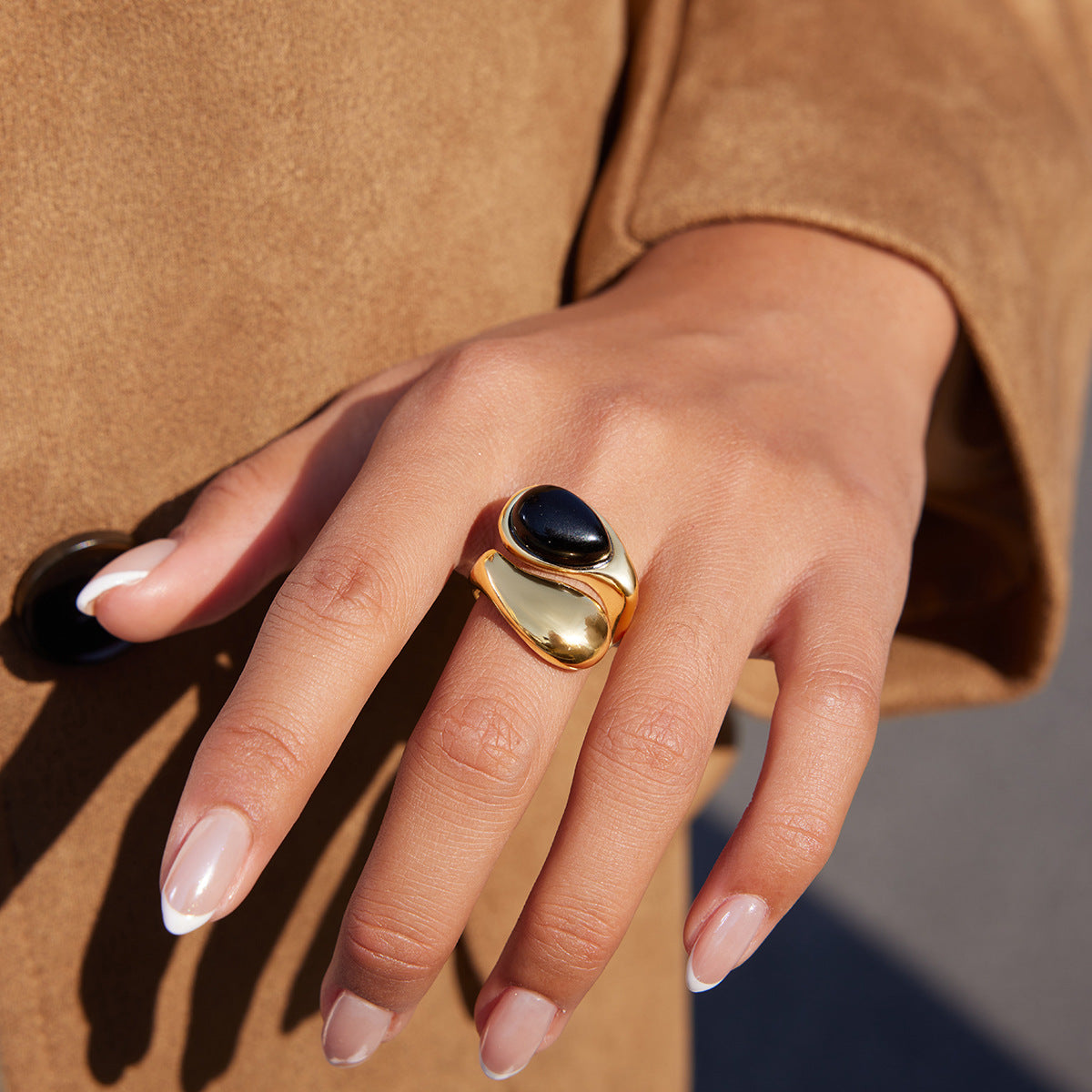 Asymmetric Two-Stone Ring – Green Jade, Mother-of-Pearl Ring for Women