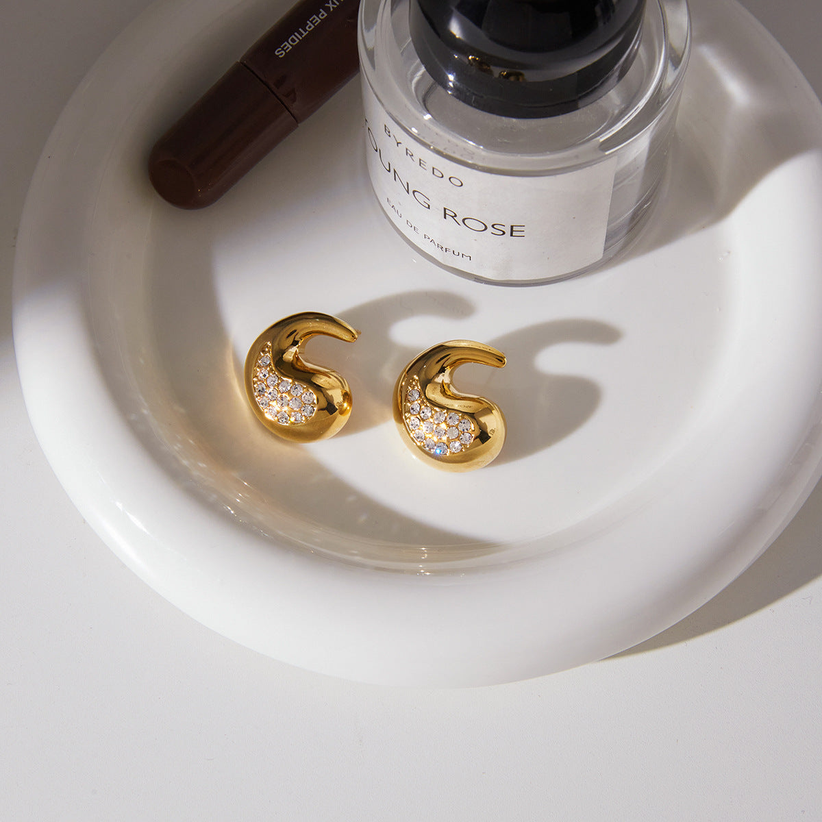 Diamond-Accented Teardrop Stainless Steel Earrings