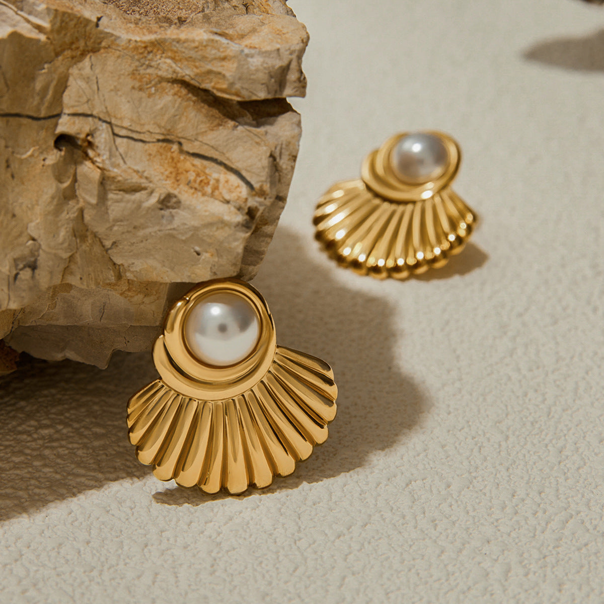 Stainless Steel Faux Pearl Stud Earrings