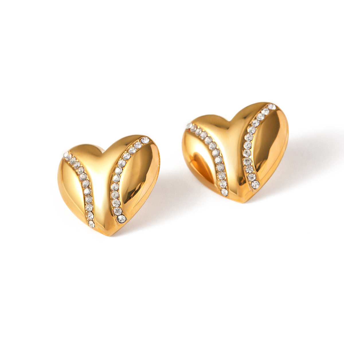 Diamond-accented Stainless Steel Heart Earrings