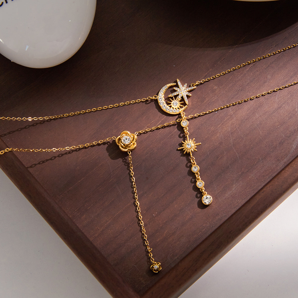 Layered Celestial Necklace Set - Gold - Diamond - Accent