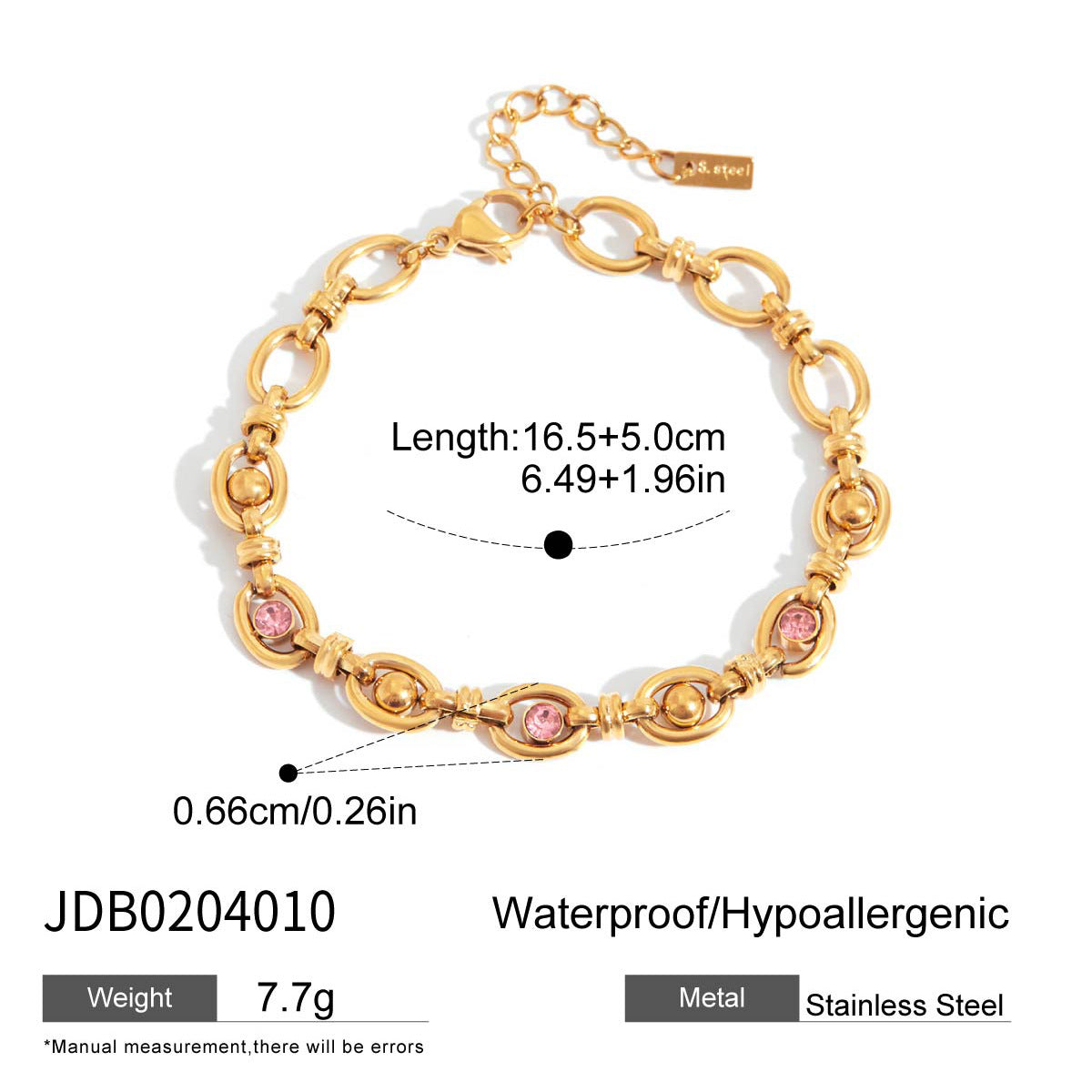 Gold Layered Bracelet Set with Butterfly, Pink Gemstones & Crown Charm