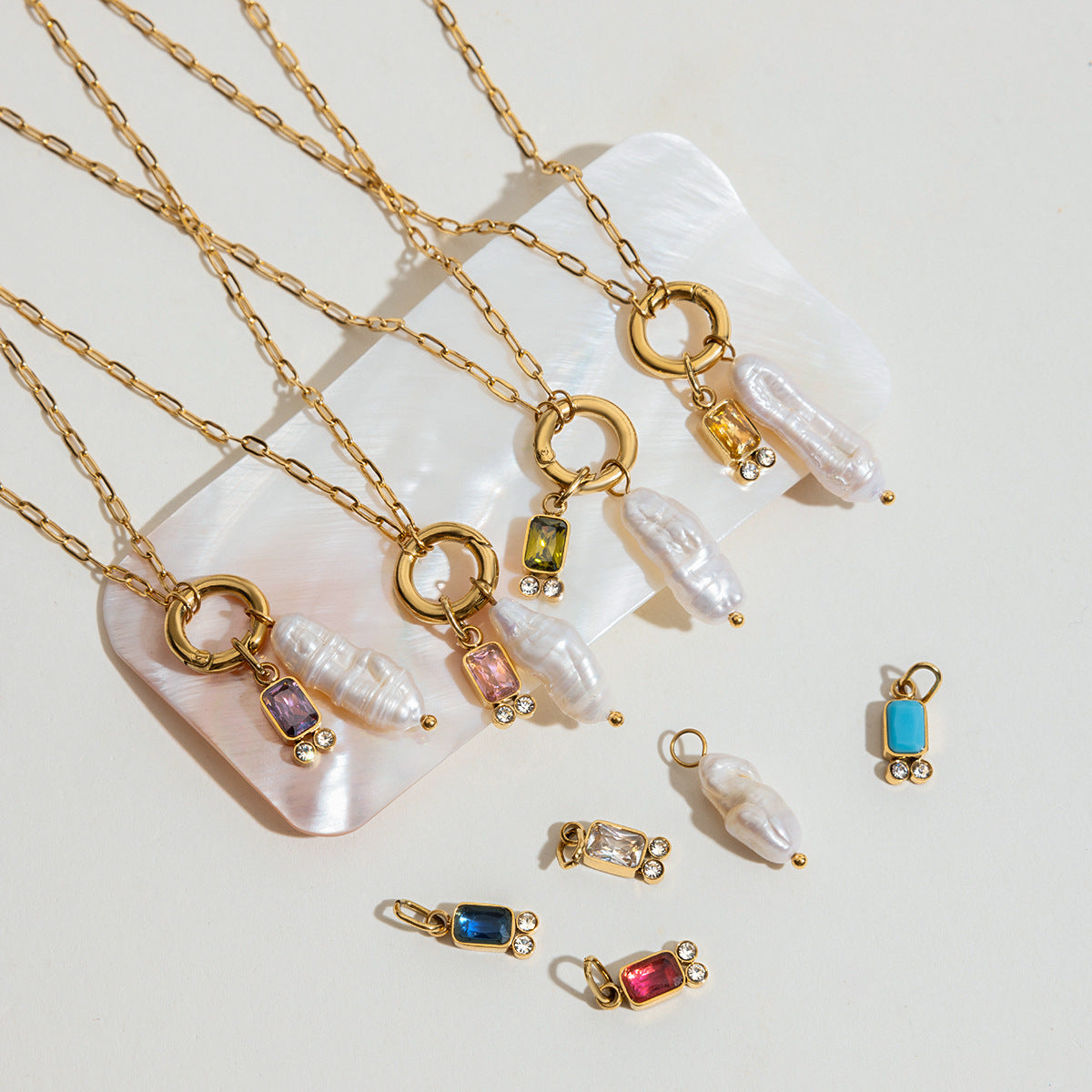 Multicolor Gem - adorned Freshwater Pearl Necklaces