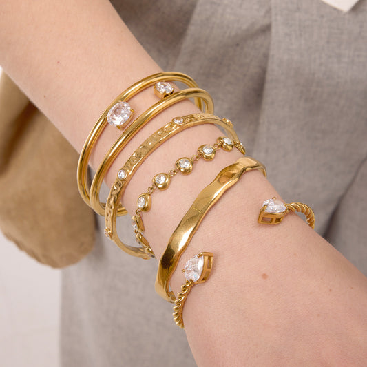 Layered Bangle Set – Crystal, Beaded, Wave & Snake Cuff Bracelets