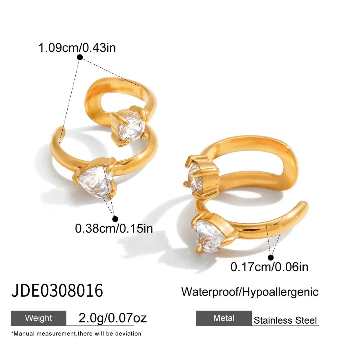 Stainless s Seel Heart-shaped Stud Earring with Cubic Zirconia