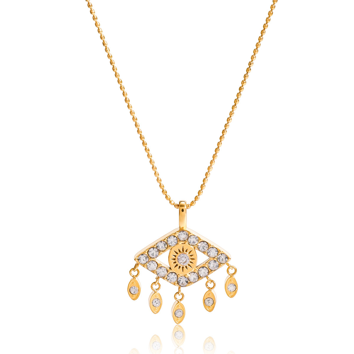 Golden Eye - Shaped Pendant Necklace with Sparkling Crystals