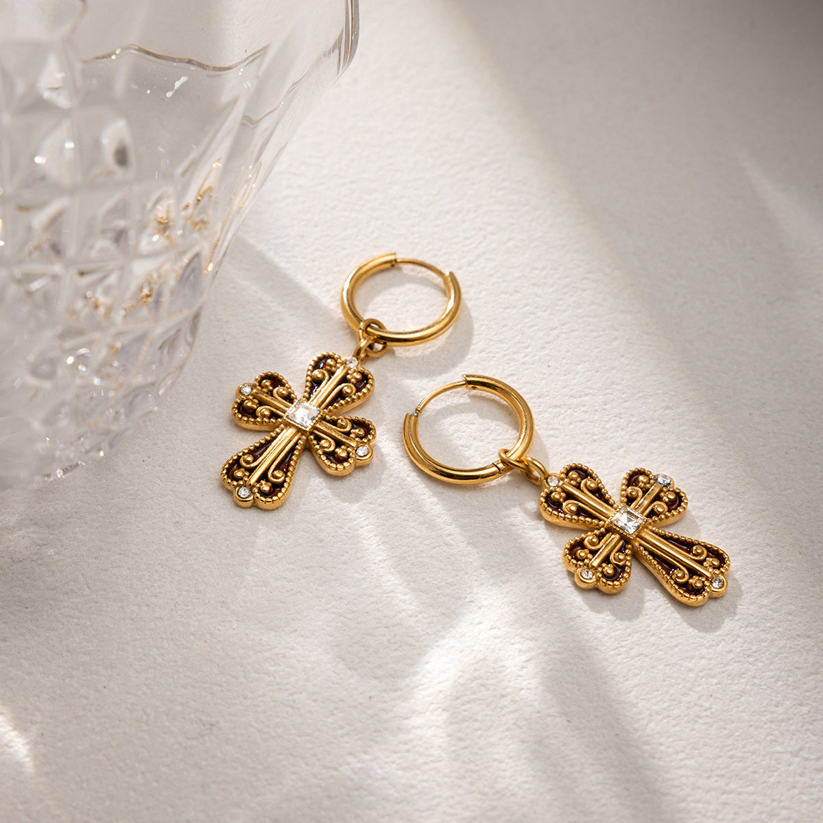 Vintage-style Stainless Steel Cross Earrings