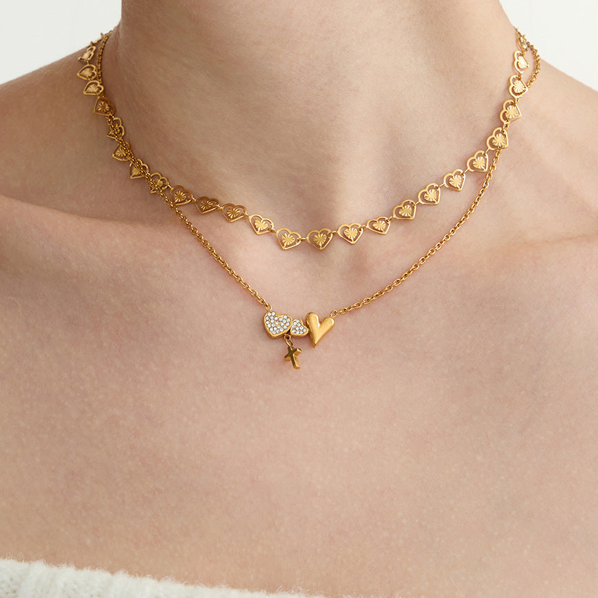Dazzling Gold - Plated Heart - Shaped Pendant Necklace with Crystals