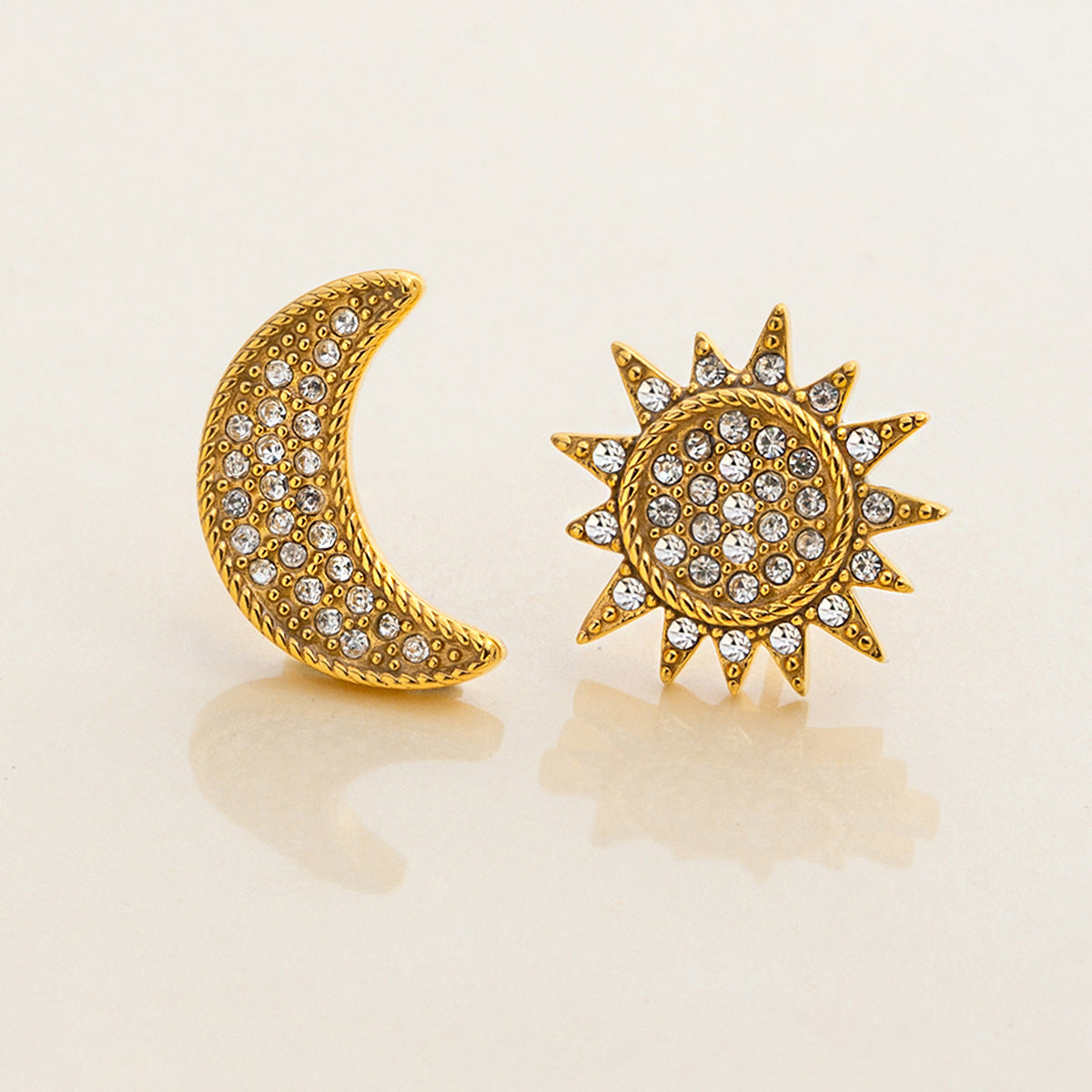 Stainless Steel Sun Stud Earrings with Rhinestones