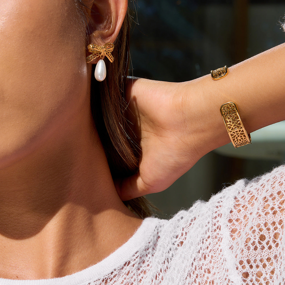 Steel Rhinestone Bow Dangle Earrings