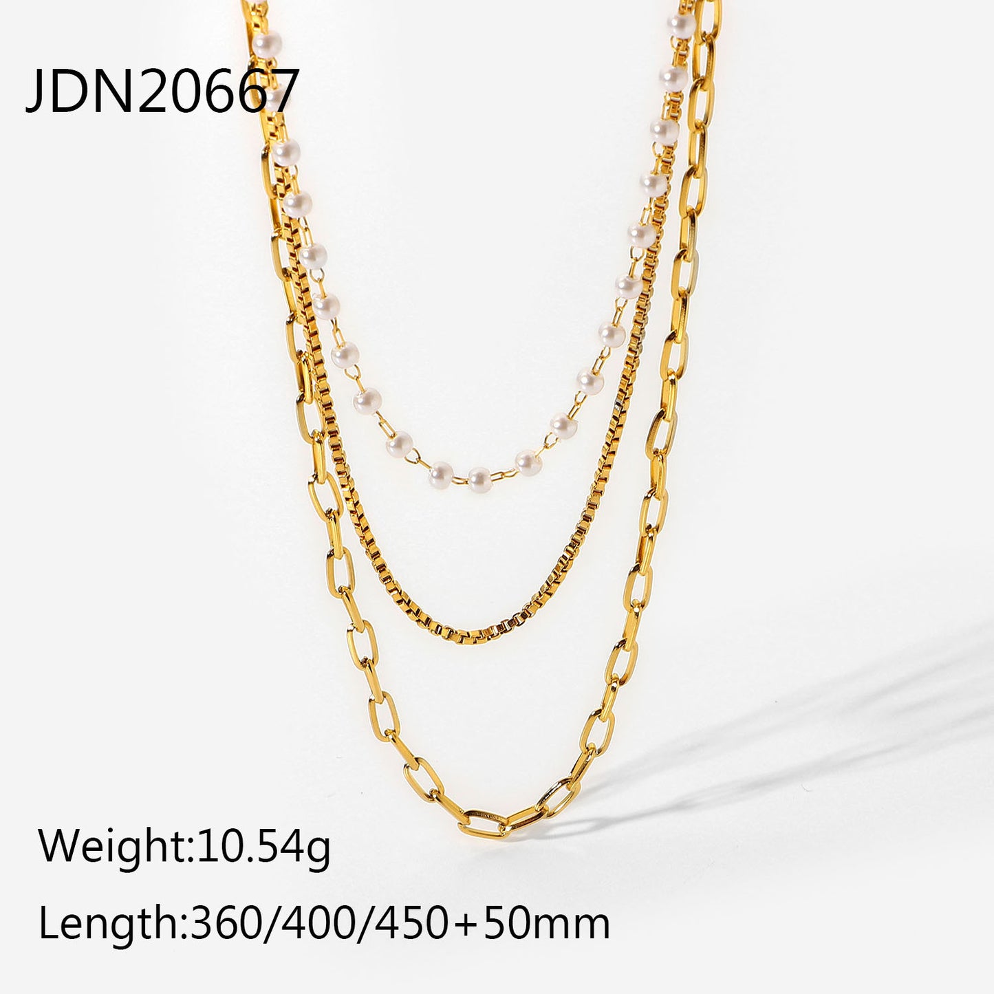 Stainless Steel Triple-Layer Women's Chain with Tiny Pearls