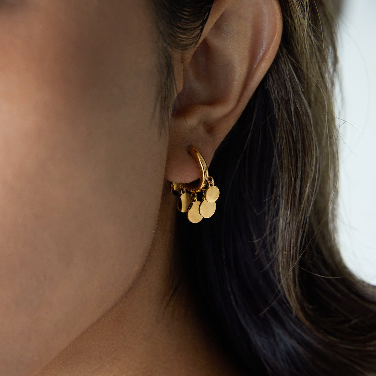 Dangling Disc Hoop Earrings - Gold-Tone Fashion Jewelry